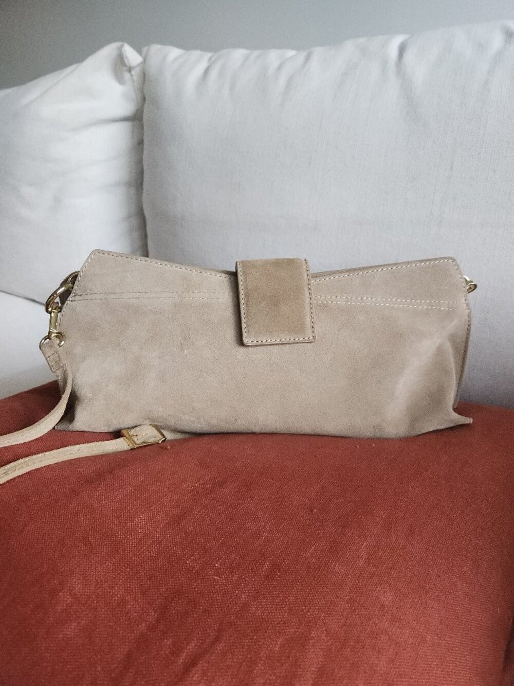 Viola Castellani Beige Suede Hand/Crossbody/Shoulder Bag Made in Italy